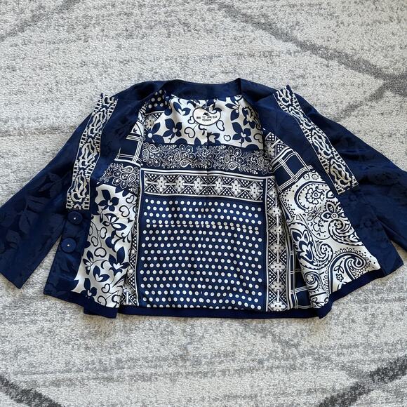 ETRO Blue Silk Linen Blend Multi Pattern Jacquard Jacket Size IT 42 / US 10 - Picture 13 of 14
